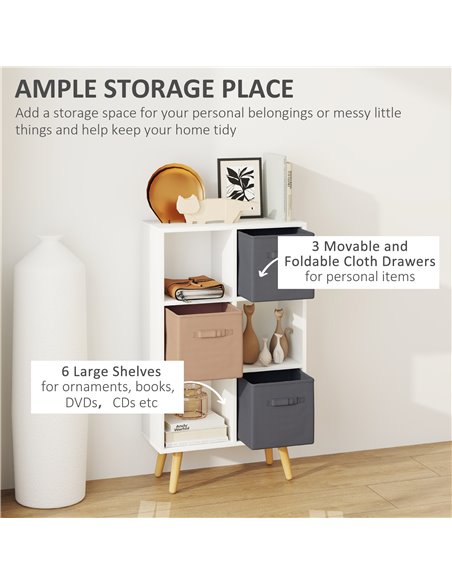 HOMCOM Freestanding 6 Cube Unit Cabinet Unit w/ 3 Fabric Drawers Handles Home Office Storage Shelves White 833-755V01WT - pic 111674 | FastDaddyshop