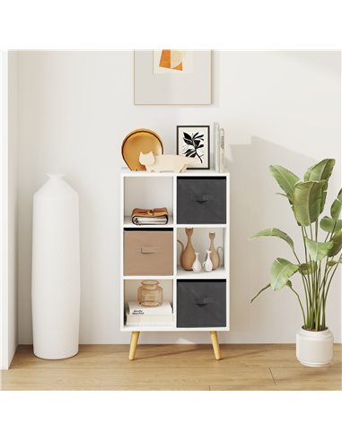 HOMCOM Freestanding 6 Cube Unit Cabinet Unit w/ 3 Fabric Drawers Handles Home Office Storage Shelves White 833-755V01WT