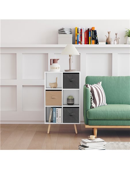 HOMCOM Freestanding 6 Cube Unit Cabinet Unit w/ 3 Fabric Drawers Handles Home Office Storage Shelves White 833-755V01WT - pic 111677 | FastDaddyshop