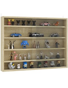 HOMCOM 5-Tier Wall Display Shelf Unit Cabinet w/ 4 Adjustable Shelves Glass Doors Home Office Ornaments 60x80cm Oak 833-761V81AK