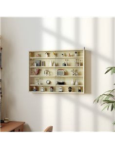 HOMCOM 5-Tier Wall Display Shelf Unit Cabinet w/ 4 Adjustable Shelves Glass Doors Home Office Ornaments 60x80cm Oak 833-761V81AK 2