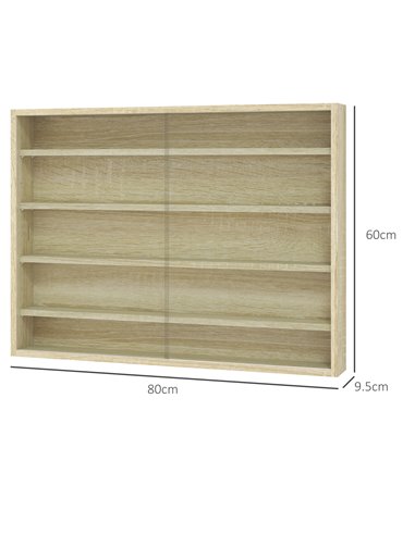 HOMCOM 5-Tier Wall Display Shelf Unit Cabinet w/ 4 Adjustable Shelves Glass Doors Home Office Ornaments 60x80cm Oak 833-761V81AK