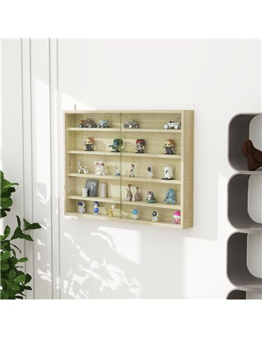 HOMCOM 5-Tier Wall Display Shelf Unit Cabinet w/ 4 Adjustable Shelves Glass Doors Home Office Ornaments 60x80cm Oak 833-761V81AK