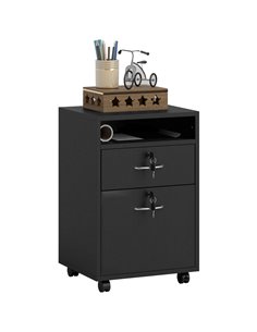 HOMCOM 60cm Filing Cabinet with Drawer, Open Shelf, Metal Handles and 4 Wheels, Office Home Organiser Mobile Printer with Two Lo