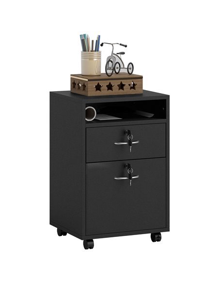 HOMCOM 60cm Filing Cabinet with Drawer, Open Shelf, Metal Handles and 4 Wheels, Office Home Organiser Mobile Printer with Two Lo - pic 111689 | FastDaddyshop