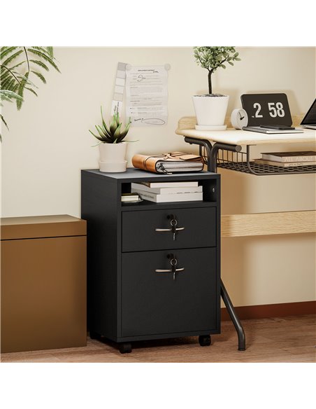 HOMCOM 60cm Filing Cabinet with Drawer, Open Shelf, Metal Handles and 4 Wheels, Office Home Organiser Mobile Printer with Two Lo - pic 111690 | FastDaddyshop
