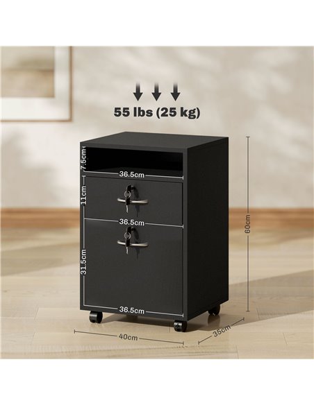 HOMCOM 60cm Filing Cabinet with Drawer, Open Shelf, Metal Handles and 4 Wheels, Office Home Organiser Mobile Printer with Two Lo - pic 111691 | FastDaddyshop