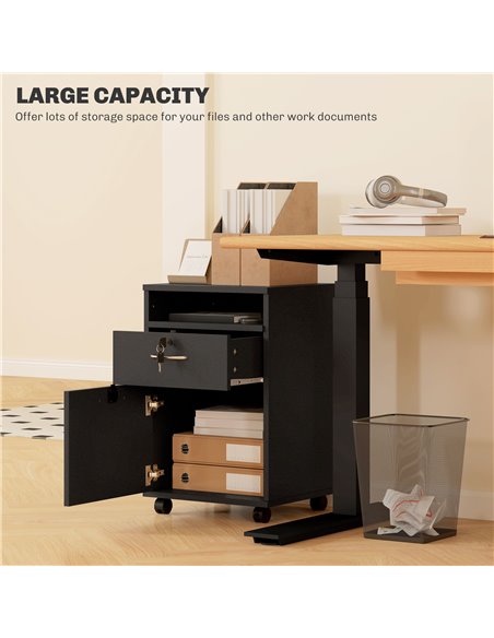 HOMCOM 60cm Filing Cabinet with Drawer, Open Shelf, Metal Handles and 4 Wheels, Office Home Organiser Mobile Printer with Two Lo - pic 111692 | FastDaddyshop