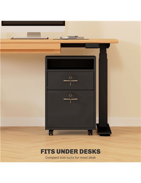 HOMCOM 60cm Filing Cabinet with Drawer, Open Shelf, Metal Handles and 4 Wheels, Office Home Organiser Mobile Printer with Two Lo - pic 111693 | FastDaddyshop