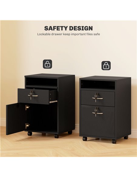 HOMCOM 60cm Filing Cabinet with Drawer, Open Shelf, Metal Handles and 4 Wheels, Office Home Organiser Mobile Printer with Two Lo - pic 111695 | FastDaddyshop