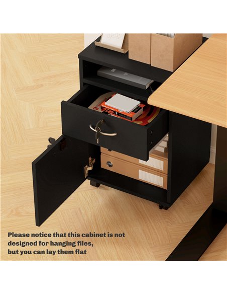 HOMCOM 60cm Filing Cabinet with Drawer, Open Shelf, Metal Handles and 4 Wheels, Office Home Organiser Mobile Printer with Two Lo - pic 111696 | FastDaddyshop