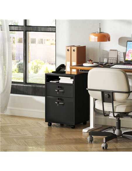 HOMCOM 60cm Filing Cabinet with Drawer, Open Shelf, Metal Handles and 4 Wheels, Office Home Organiser Mobile Printer with Two Lo - pic 111697 | FastDaddyshop