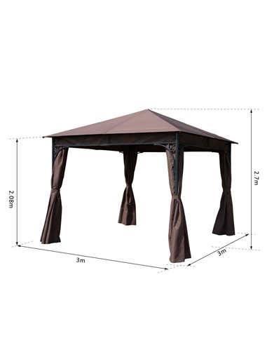 Outsunny 3x3 m Gazebo Pavilion-Coffee