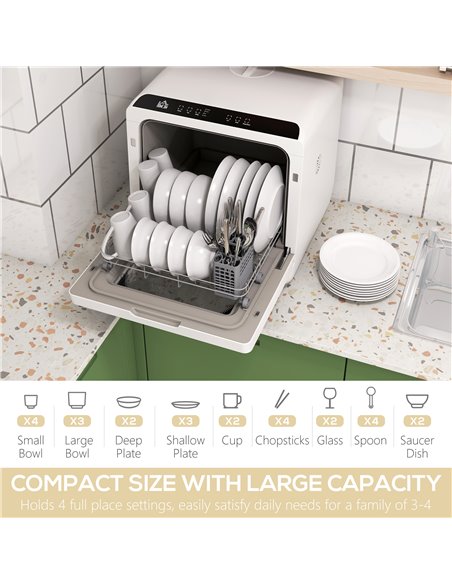 HOMCOM Multi-Program 6L Tabletop Dishwasher 800-190V70WT - pic 111818 | FastDaddyshop