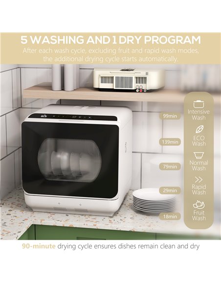 HOMCOM Multi-Program 6L Tabletop Dishwasher 800-190V70WT - pic 111819 | FastDaddyshop
