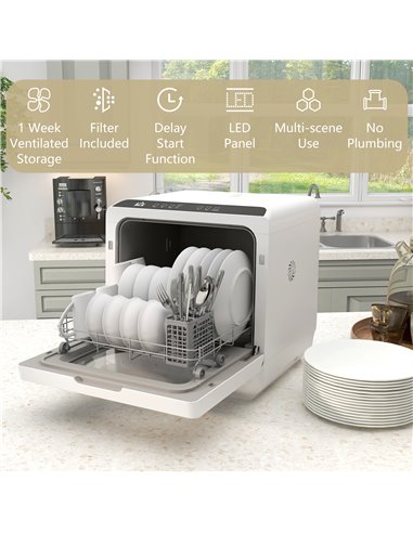 HOMCOM Multi-Program 6L Tabletop Dishwasher 800-190V70WT