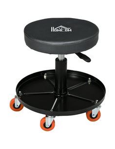 HOMCOM Workshop Stool, Pneumatic Adjustable Mechanic Stool, with Tool Tray, Wheels - Black C20-053V00BK