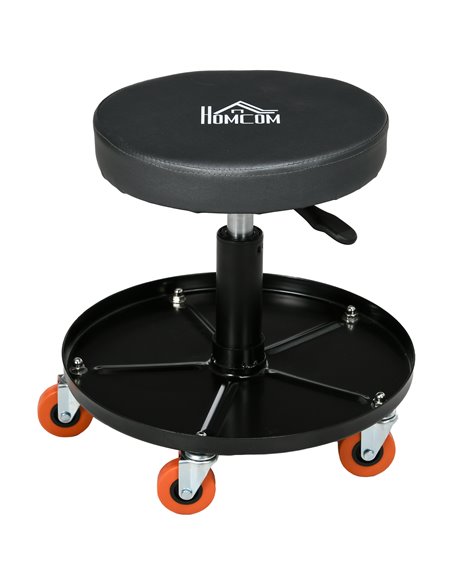 HOMCOM Workshop Stool, Pneumatic Adjustable Mechanic Stool, with Tool Tray, Wheels - Black C20-053V00BK - pic 111824 | FastDaddyshop
