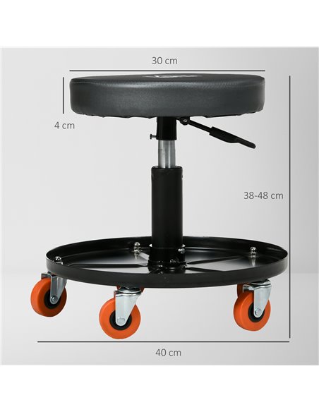 HOMCOM Workshop Stool, Pneumatic Adjustable Mechanic Stool, with Tool Tray, Wheels - Black C20-053V00BK - pic 111826 | FastDaddyshop