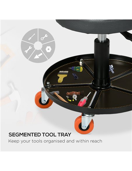 HOMCOM Workshop Stool, Pneumatic Adjustable Mechanic Stool, with Tool Tray, Wheels - Black C20-053V00BK - pic 111827 | FastDaddyshop