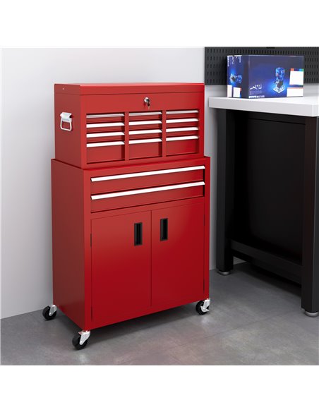 HOMCOM Portable Tool Box, Metal Tool Chest on Wheels with 6 Drawers for Garage and Workshop, Red B20-109V00RD - pic 111843 | FastDaddyshop