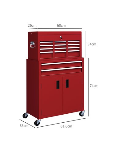 HOMCOM Portable Tool Box, Metal Tool Chest on Wheels with 6 Drawers for Garage and Workshop, Red B20-109V00RD