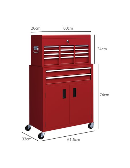 HOMCOM Portable Tool Box, Metal Tool Chest on Wheels with 6 Drawers for Garage and Workshop, Red B20-109V00RD - pic 111844 | FastDaddyshop