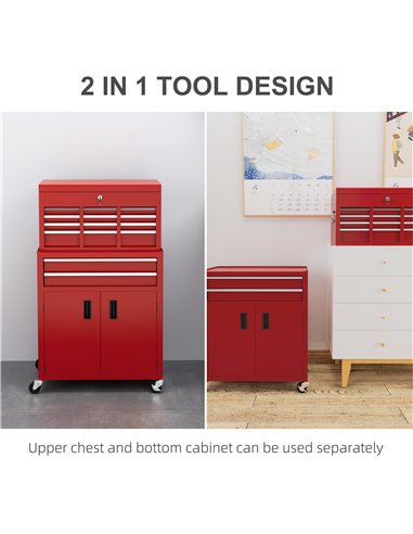 HOMCOM Portable Tool Box, Metal Tool Chest on Wheels with 6 Drawers for Garage and Workshop, Red B20-109V00RD