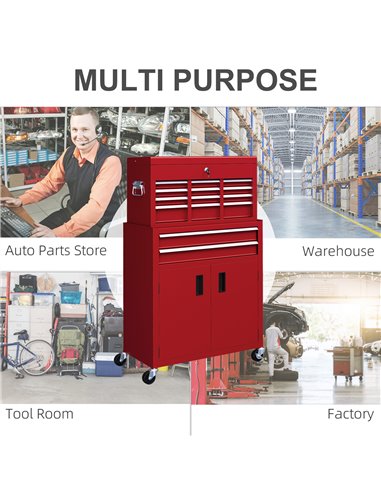 HOMCOM Portable Tool Box, Metal Tool Chest on Wheels with 6 Drawers for Garage and Workshop, Red B20-109V00RD