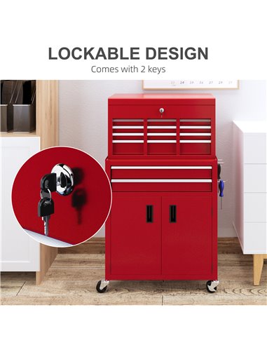 HOMCOM Portable Tool Box, Metal Tool Chest on Wheels with 6 Drawers for Garage and Workshop, Red B20-109V00RD