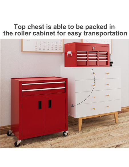 HOMCOM Portable Tool Box, Metal Tool Chest on Wheels with 6 Drawers for Garage and Workshop, Red B20-109V00RD - pic 111848 | FastDaddyshop