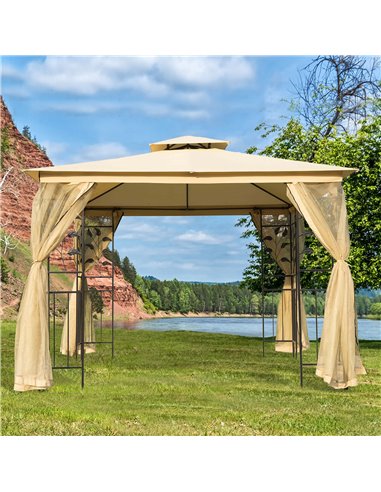 Outsunny 3x3 m Double Top Gazebo-Beige