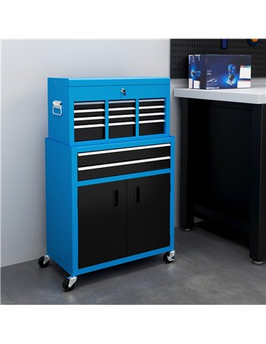 HOMCOM Portable Tool Box, Metal Tool Chest on Wheels with 6 Drawers for Garage and Workshop, Blue B20-109V00BU