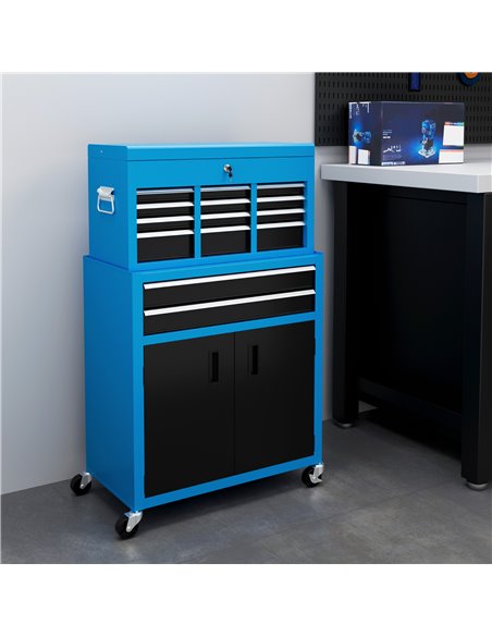 HOMCOM Portable Tool Box, Metal Tool Chest on Wheels with 6 Drawers for Garage and Workshop, Blue B20-109V00BU - pic 111852 | FastDaddyshop