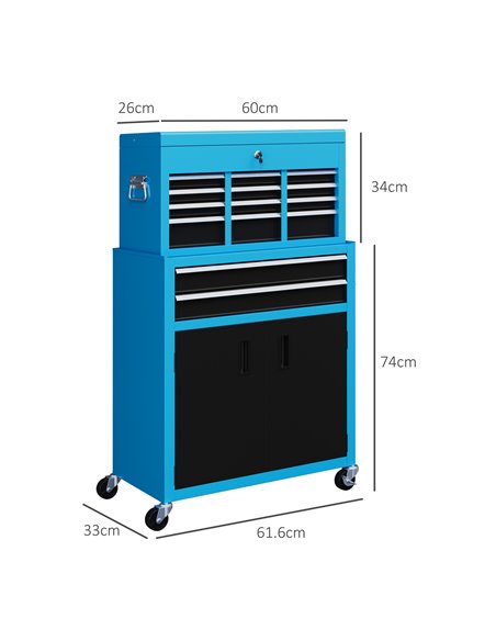 HOMCOM Portable Tool Box, Metal Tool Chest on Wheels with 6 Drawers for Garage and Workshop, Blue B20-109V00BU - pic 111853 | FastDaddyshop