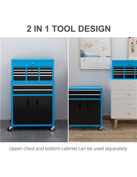 HOMCOM Portable Tool Box, Metal Tool Chest on Wheels with 6 Drawers for Garage and Workshop, Blue B20-109V00BU - pic 111854 | FastDaddyshop