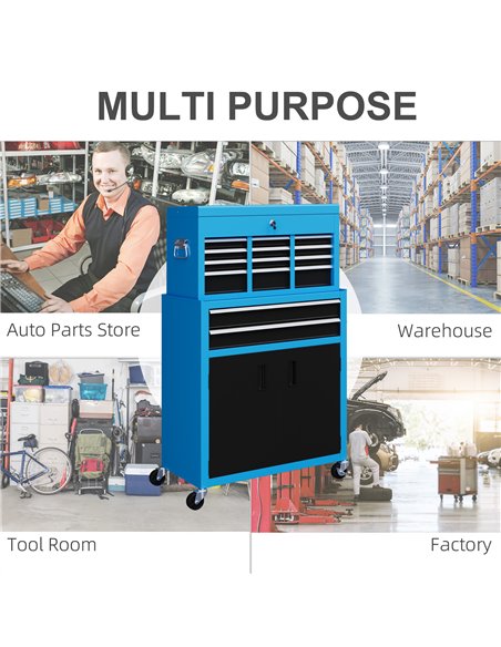 HOMCOM Portable Tool Box, Metal Tool Chest on Wheels with 6 Drawers for Garage and Workshop, Blue B20-109V00BU - pic 111855 | FastDaddyshop