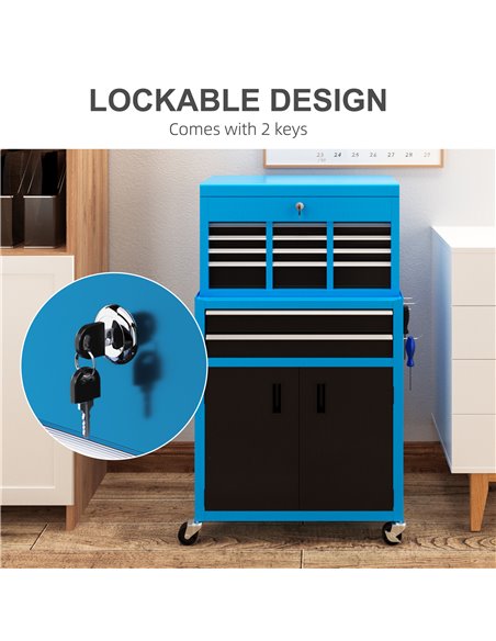 HOMCOM Portable Tool Box, Metal Tool Chest on Wheels with 6 Drawers for Garage and Workshop, Blue B20-109V00BU - pic 111856 | FastDaddyshop