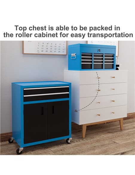 HOMCOM Portable Tool Box, Metal Tool Chest on Wheels with 6 Drawers for Garage and Workshop, Blue B20-109V00BU - pic 111857 | FastDaddyshop