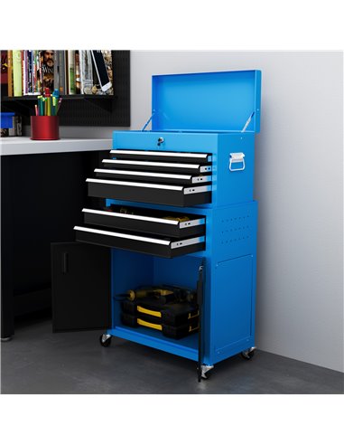 HOMCOM Portable Tool Box, Metal Tool Chest on Wheels with 6 Drawers for Garage and Workshop, Blue B20-109V00BU