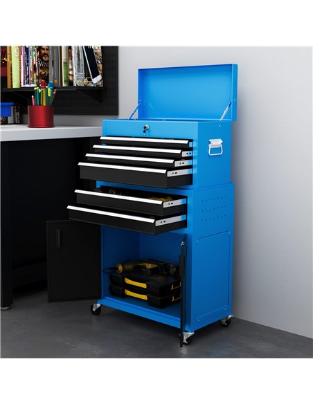 HOMCOM Portable Tool Box, Metal Tool Chest on Wheels with 6 Drawers for Garage and Workshop, Blue B20-109V00BU - pic 111858 | FastDaddyshop