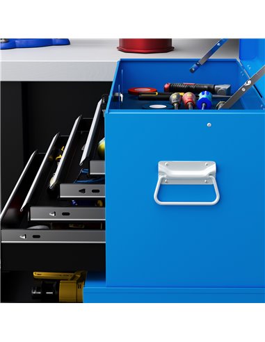HOMCOM Portable Tool Box, Metal Tool Chest on Wheels with 6 Drawers for Garage and Workshop, Blue B20-109V00BU