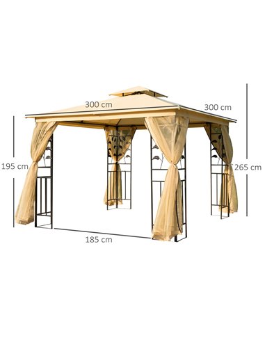 Outsunny 3x3 m Double Top Gazebo-Beige