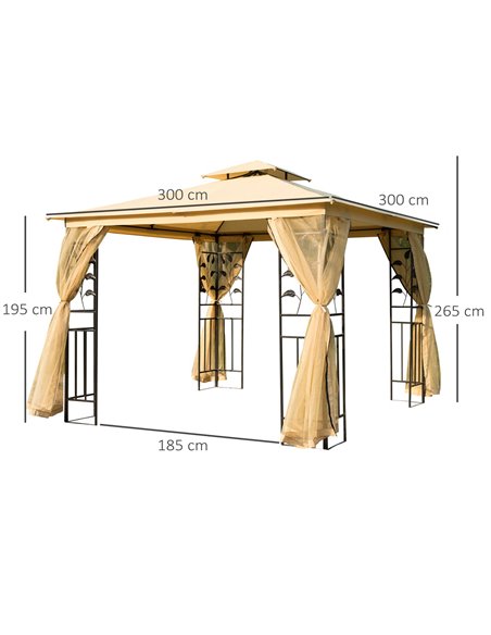 Outsunny 3x3 m Double Top Gazebo-Beige - pic 11186 | FastDaddyshop