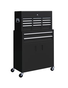 HOMCOM Portable Tool Box, Metal Tool Chest on Wheels with 6 Drawers for Garage and Workshop, Black B20-109V00BK