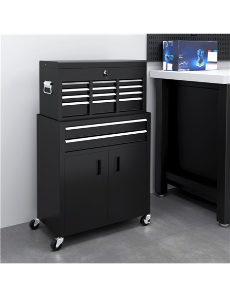 HOMCOM Portable Tool Box, Metal Tool Chest on Wheels with 6 Drawers for Garage and Workshop, Black B20-109V00BK - pic 111861 | FastDaddyshop