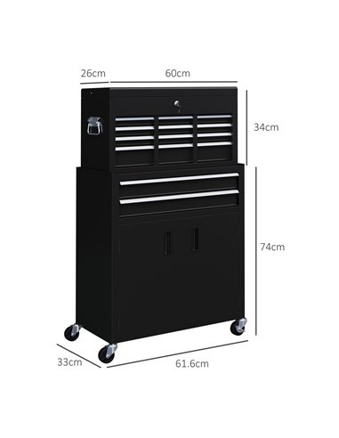 HOMCOM Portable Tool Box, Metal Tool Chest on Wheels with 6 Drawers for Garage and Workshop, Black B20-109V00BK