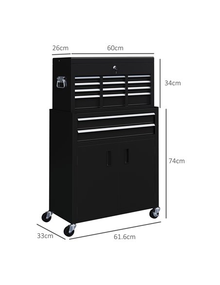 HOMCOM Portable Tool Box, Metal Tool Chest on Wheels with 6 Drawers for Garage and Workshop, Black B20-109V00BK - pic 111862 | FastDaddyshop