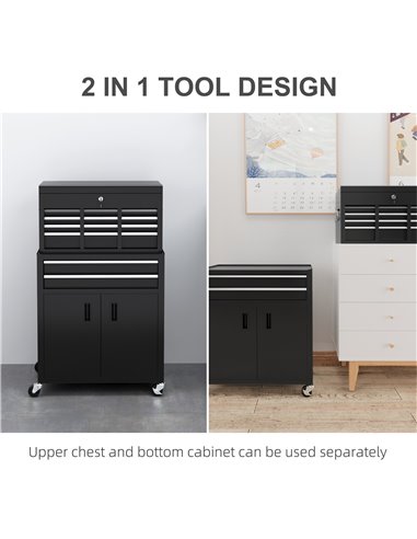 HOMCOM Portable Tool Box, Metal Tool Chest on Wheels with 6 Drawers for Garage and Workshop, Black B20-109V00BK