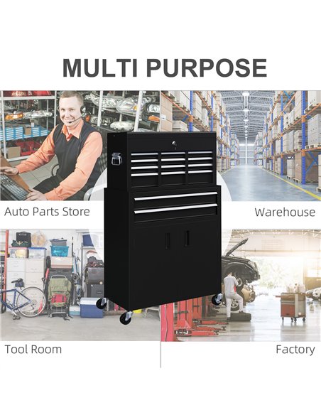 HOMCOM Portable Tool Box, Metal Tool Chest on Wheels with 6 Drawers for Garage and Workshop, Black B20-109V00BK - pic 111864 | FastDaddyshop